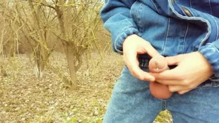 Twink Wanks with Penis Plug Outdoor - Cum Leaking with Urethral Ball Inside