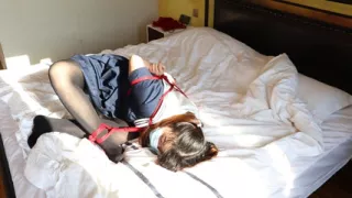 A girl in Black Stockings Is Being Whipped by Her Owner.