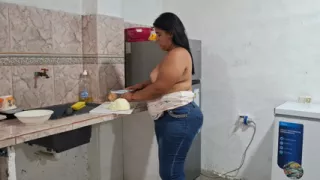 Pandora strips and prepares food naked