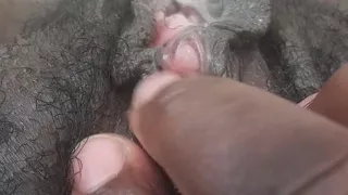 German black fat hairy wet  Pussy with big clit closeups