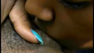 Chocolate slut gets her tight wet twat licked and fingered by her girlfriend