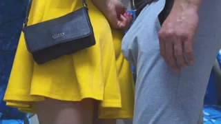 Risky Handjob Inside Public Transport! Dirty Stranger Ejaculate Using Girl's Hand