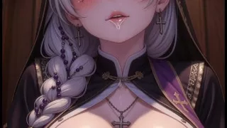 Cute hentai nun masturbates and fucks in the confessional