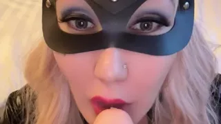 A blonde trans played with a toy and milk