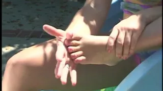 Pretty blonde peacherino Sabrina Snow is not against to play with her pussy outdoors