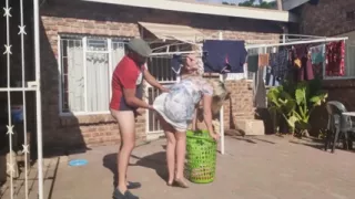 Outdoor Fucking While Taking off the Laundry