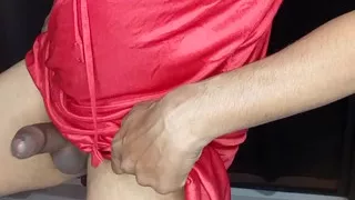 Gorgeous hot satin nighty wearing and feel sp sexy