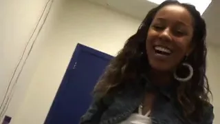 Watch her use the bathroom with her shaven pussy