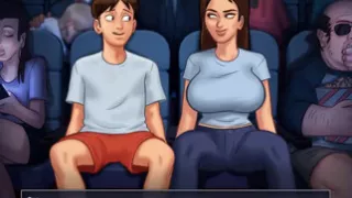 Summertime saga: stepbrother fingers his stepsister in the cinema