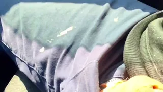 Almost caught! He jerks off in traffic in front of me, I love watching. Big cumshot! Part 1