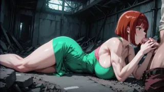 Redhead Anime Girl Fucked Hard in Ruined Factory - Dripping Cum All Over Her Big Ass
