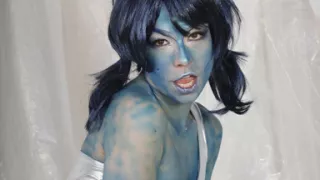 357 Rebeka Black with Blue Airbrush with Wig