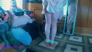 Cute Sissy T-girl in Pyjamas Shoots a Giant Stream at You