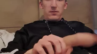 Shy teen lad with uncut cock