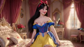 Snow White Passionate Night In Enchanted Castle Bedroom With Classic Dress Partially Open For Intense Pleasure