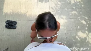 Almost Caught with Risky Blowjob & Pee Near Neighbor House