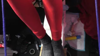 Anal destruction with the XXL Big Pop toy in the swing setup.