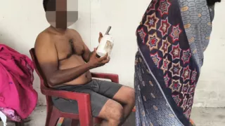 When wife went out side aunty came to home