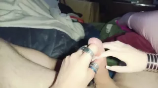 Handjob From a Doll with a French Manicure