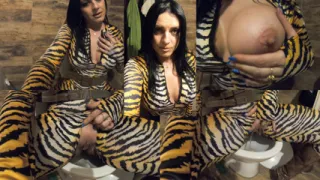 Open Pussy Jumpsuit Pee Play. Big Tits, Hard Nipples and Bathroom Fetish