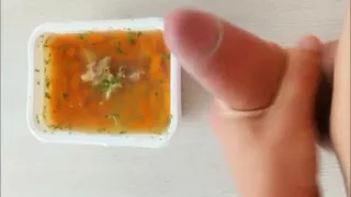 Soup with Own Cum - Flavoring Delivered Food From Restaurant with Own flavor and Tasting It