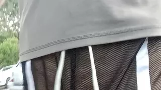 Freeballing in completely see through shorts in public with nowhere to hide!