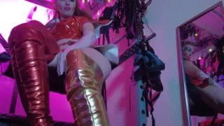 BDSM Mistress Pvc Gold Red Vinyl Toys Dick Fetish Boots Femdom