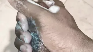 TS Azzy Doing Self Pleasure Best Soap Handjob Masturbation In Bathroom