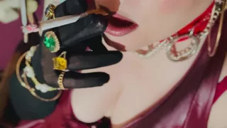 Red Leather & Cigarettes! Tina Snua Smoking A Cigarette Wearing Black Sheer Gloves & Jewelry