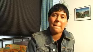 Brunette slut masturbating before giving a wonderful blowjob