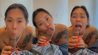 sexy asian girl giving sloppy blowjob CUMSHOT IN MOUTH