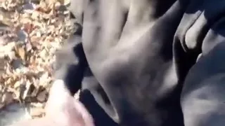 Huge Cumshot on Black Shirt in the Park