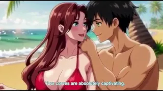 Beautiful woman on beach seduced by a hot guy