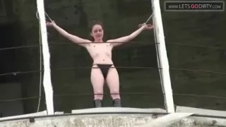 Sexy girl with small tits gets bound while naked