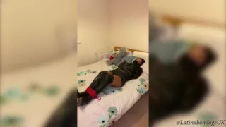 Latina in Leather Boots and Full Leather Outfit Tied Tight and Wrap Gagged (smaller Size)