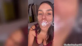 Latina in: Playing with Paper Stuffed Wrap Gags! Self Bondage