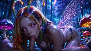 Pixie moans soft in mushroom mist then creamy facials shower her fairy cheeks with magic (AI)