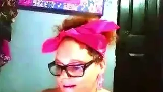 Pink rubber glove pussy fingering