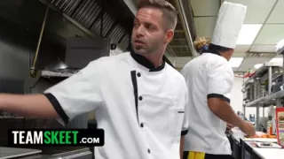 Petite Bunny Fae Takes on the Entire Kitchen Crew in a Wild Restaurant Gangbang