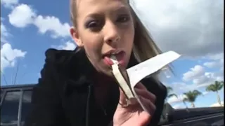 Young Slut with Small Tits Fingers in Her Pussy While a Huge Cock Ass Fucks Her