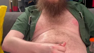 Enjoying a good cock stroke and licking up the cum