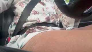 Hot elegant mature wife shows off her sexy legs in stockings as she drives to the office