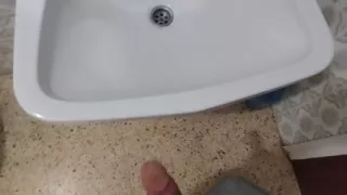 I masturbate in my cousin's washing machine while I squeeze milk from my adorable cock
