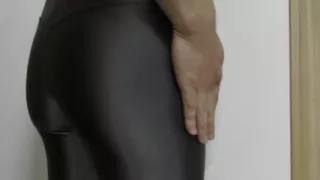 Masturbation with black spandex leggings