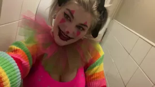 Trashy Clown Girl Public Toilet Pissing Flashing and Smoking