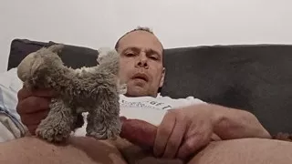 Cumshot on a stuffed animal