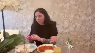 Miss Ffw Eating Cheese Pizza and Doughballs