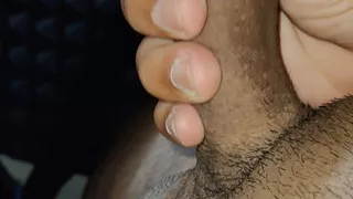in front of the computer with greasy hands.