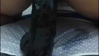 Enjoying thick and long dildo