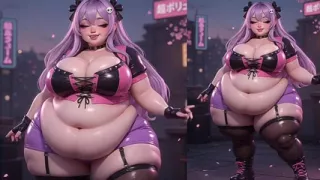 BBW Anime Babe Shaking Huge Ass in Purple Thong